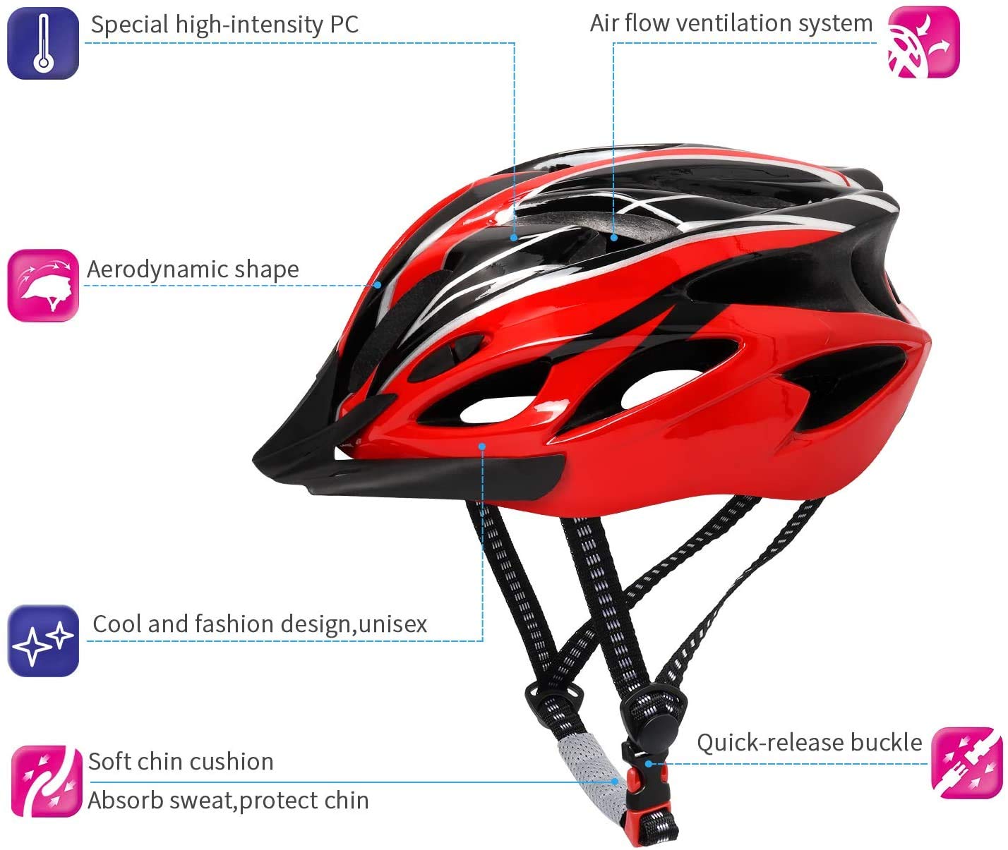 Proberos Bicycle Helmet with Adjustable Lightweight Mountain Bike Racing Helmet for Men and Women (Red) Proberos Bicycle Helmet with Adjustable Lightweight Mountain Bike Racing Helmet for Men and Women (Red)